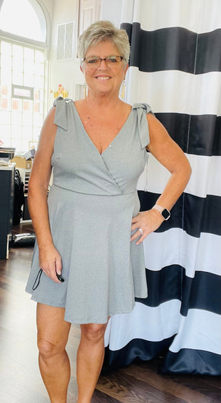 Grey V-Neck Dress w/ Built-In Shorts