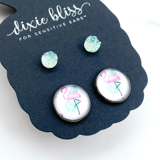 Flirty Flamingo Double Stud Earring Set