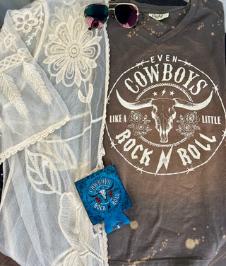 Even Cowboys Like a Little Rock N Roll V-Neck Tee