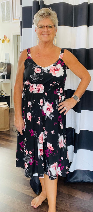 Cassidy Midi Dress in Black & Rose