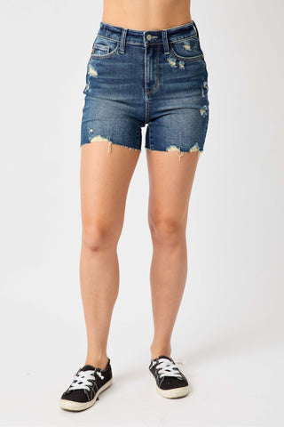 Judy Blue Dark Mid Length Cut Off Shorts - Style 150127