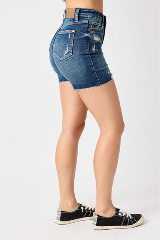 Judy Blue Dark Mid Length Cut Off Shorts - Style 150127