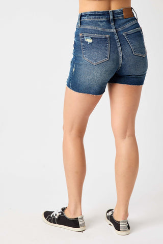 Judy Blue Dark Mid Length Cut Off Shorts - Style 150127