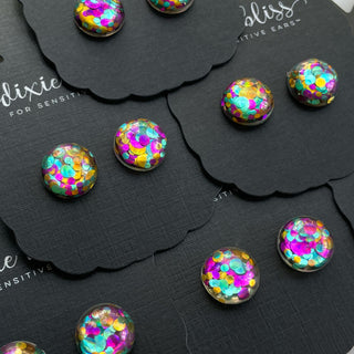 Mardi Gras Confetti Stud Earrings