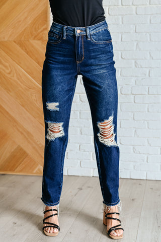 Judy Blue High Rise Rigid Magic Distressed Straight Jeans - Style #88819