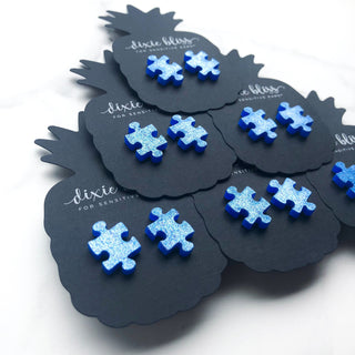 Blue Puzzle Piece Stud Earrings