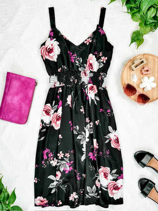 Cassidy Midi Dress in Black & Rose