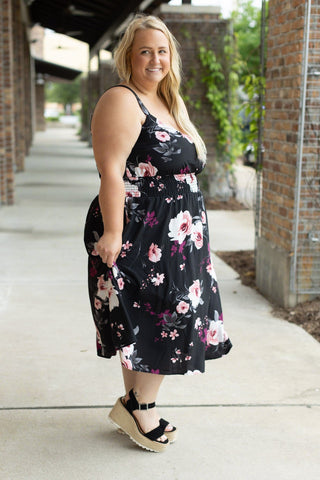 Cassidy Midi Dress in Black & Rose