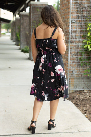 Cassidy Midi Dress in Black & Rose