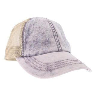 Washed Denim Criss Cross Ponytail Hat - Multiple Colors