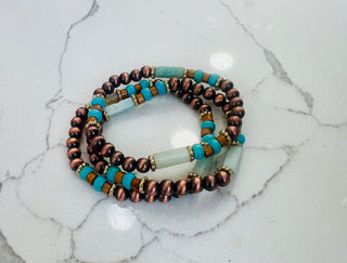 Copper Navajo Pearl w/ Seafoam Accent Stackable Bracelet