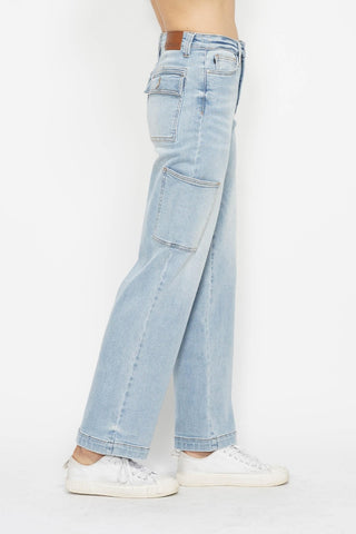 Judy Blue Light Wash Wide Leg Cargo Jeans - Style #88924