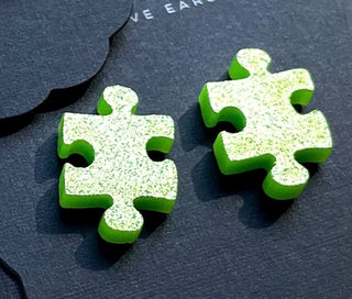 Lime Puzzle Piece Stud Earrings