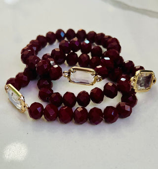 Maroon w/ Clear Crystal Stackable Bracelet