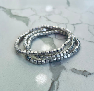 Matte Silver Cube Stackable Bracelet