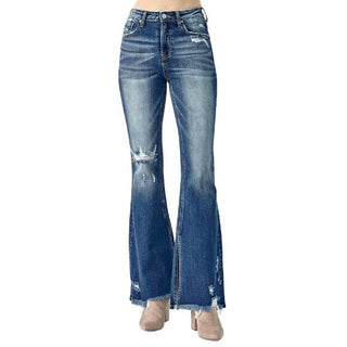 Risen Distressed Slit Flare Jeans