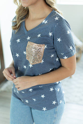 Sophie Pocket Tee w/ Stars & Sequin Pocket