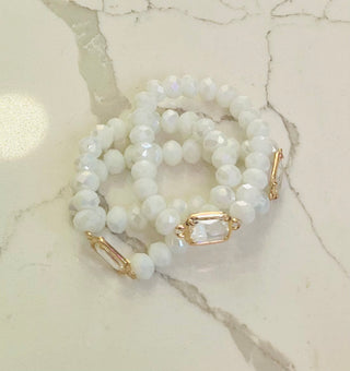 White w/ Clear Crystal Stackable Bracelet