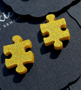 Yellow Puzzle Piece Stud Earrings