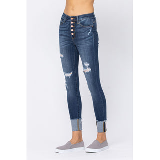 Judy Blue Button Fly Distressed Jeans - Style 82246