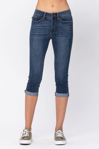 Judy Blue Dark Wash Jean Capris w/ Raw Hem - Style 82247