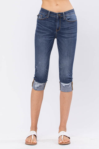 Judy Blue Destroyed Cuff Capris - Style 82250