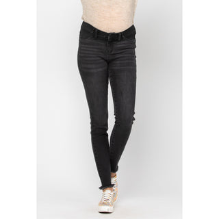 Judy Blue Maternity Fringe Hem Black Skinny Jeans - Style 9804