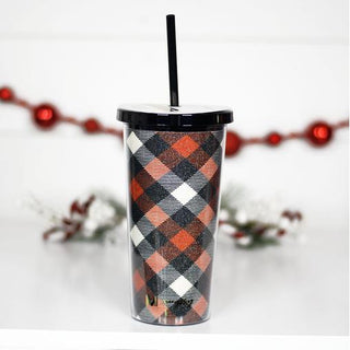 Plaid Glitter Tumbler w/ Straw