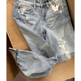 Judy Blue Rainbow Paint Splatter Boyfriend Jeans - Style 82245