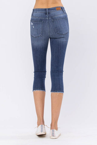 Judy Blue Distressed Patch Jean Capris - Style 82271