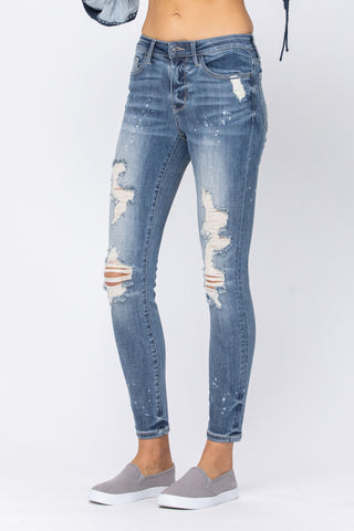 Judy Blue Bleach Splash Destroyed Skinny Jeans - Style 88197