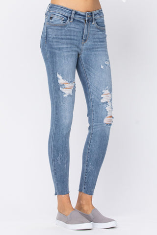 Judy Blue Distressed Skinny w/ Raw Hem Jeans - Style 82215