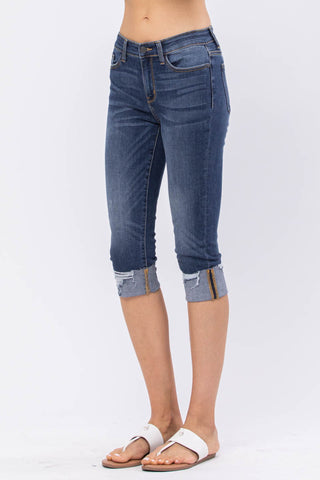 Judy Blue Destroyed Cuff Capris - Style 82250